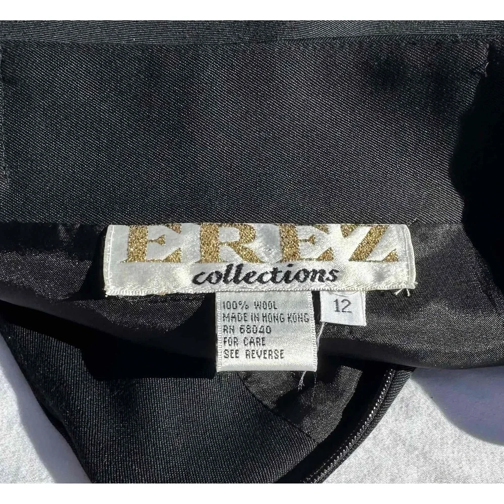 Erez Collections Midi Bedazzled Skirt 100% Wool Gold Studs Slits Black Women's S